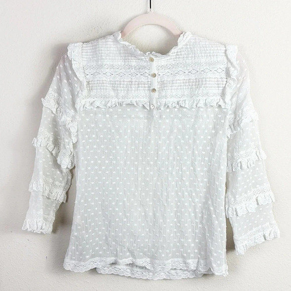 Rebecca Taylor Long Sleeve Moon Dot Embroidered Top in White size 4 - Picture 6 of 12